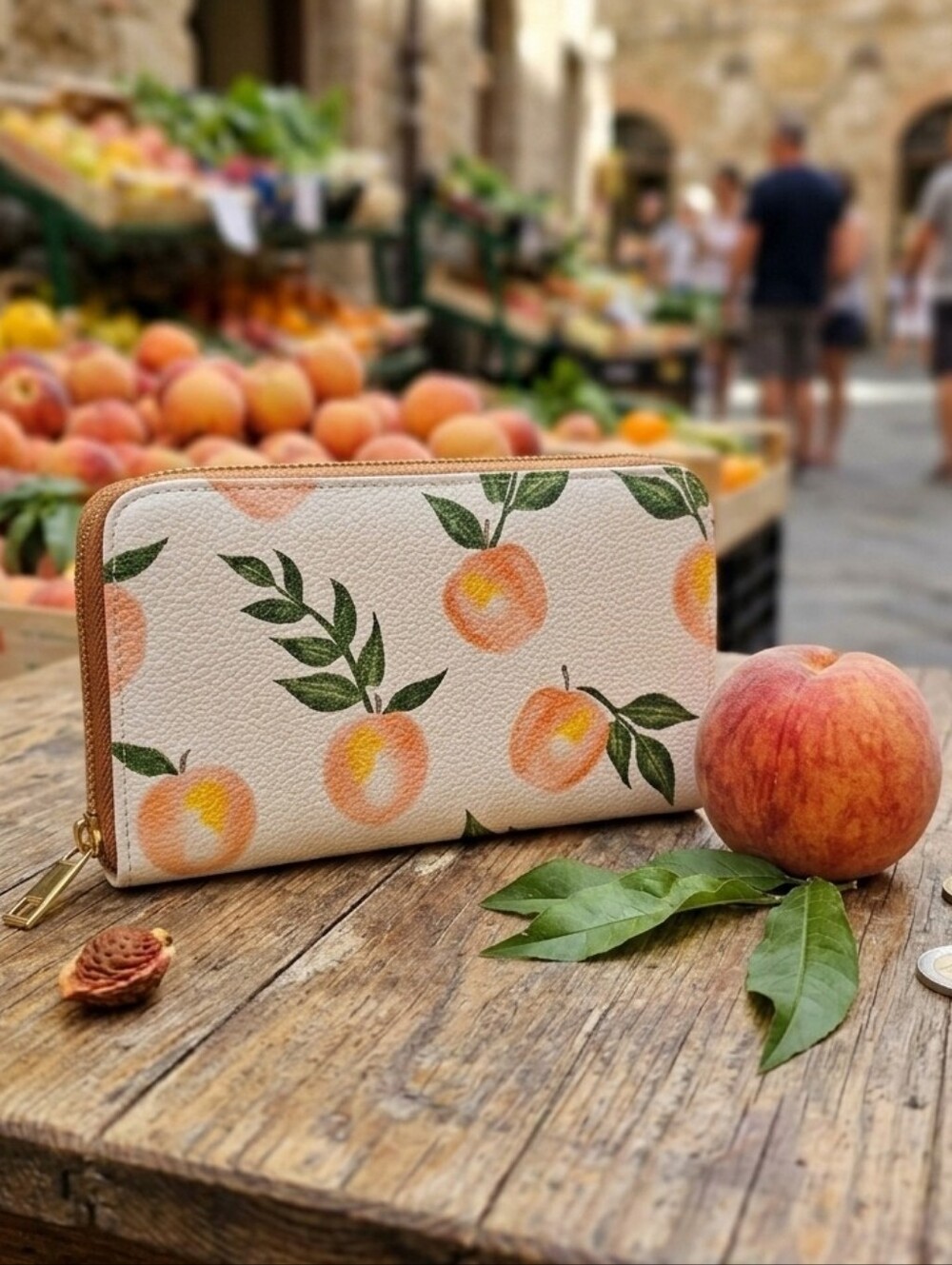 Peach Print Zip Around Wallet - NWT